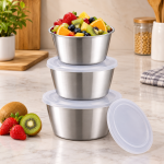 Stainless Steel 3Pcs Bowl Set With Lids