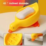 Stylish Duck Shape Soap Holder Self Draining Easy Clean Soap Dish Sabun Dani For Shower with Suction Cup Creative Soap Box For Bathroom Kitchen Wash