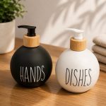 Ceramic Soap Dispenser Set With Bamboo Base 500ml