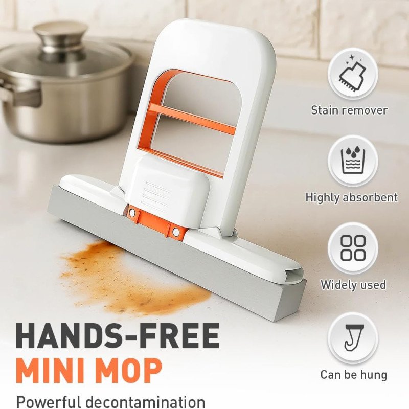 2026/10/17925728337643480653431018281906.jpg Foldable Desktop Mop, Mini Sponge Mop, Portable Mini Self Squeezing Wet Dry Mops for Bathroom & Kitchen - Image 1